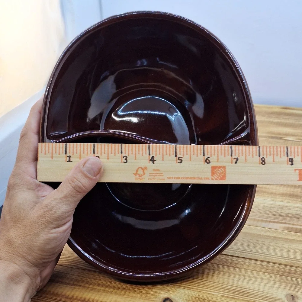 Vtg. Marcrest Daisy Dot stoneware divided serving‎ bowl Oven-Proof Brown 3x10x8